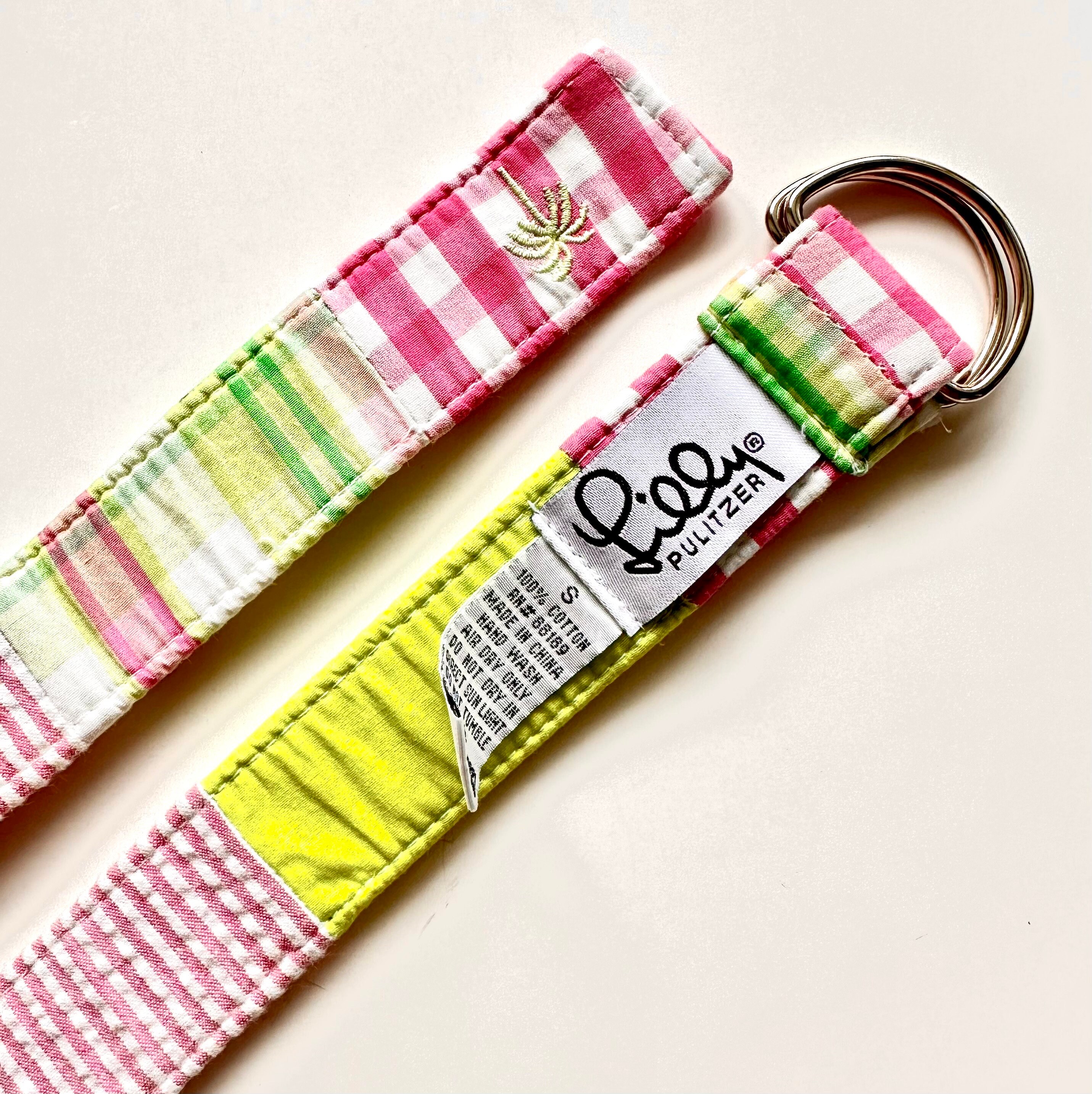 Vintage Lilly Pulitzer Belt Patchwork Preppy Pink Green 