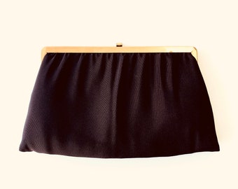 Vintage 50s Chiffon Clutch Handbag // Brown Gold Minimalist 1950s Kiss Lock Purse Bag