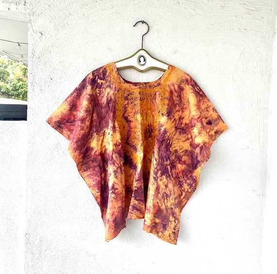 Vintage 70s Embroidered Caftan Tie Dye Top Shirt - image 1