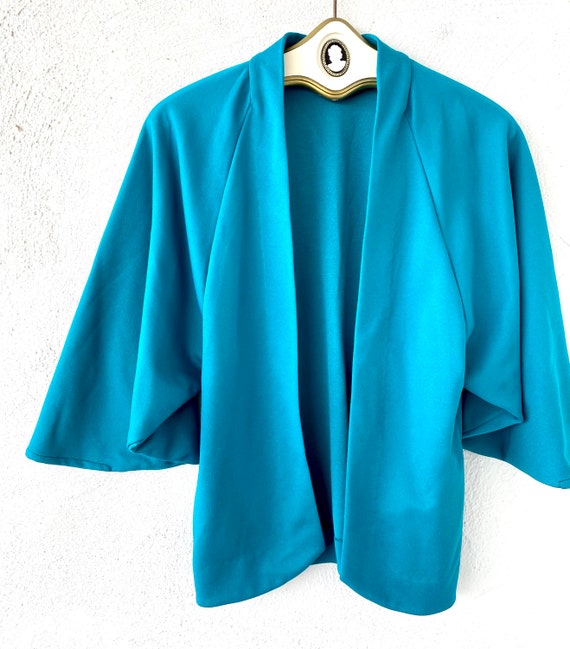 Vintage 70s 80s Kimono Cardigan // Mint Green Blu… - image 3