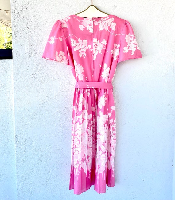 Vintage 70s 80s Pink Floral Artsy Day Dress - image 4