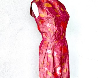 Vintage 60s Metallic Silk Dress High Neck Natural Fiber 1960s Iridescent Sheath Mini Dress