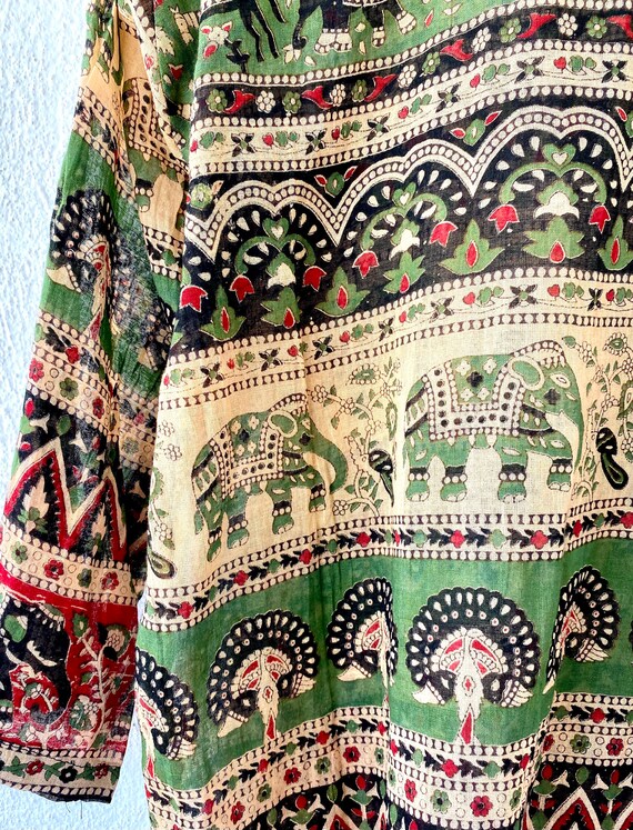 Vintage 70s Indian Boho Hippie Gauze Shirt India Elephant