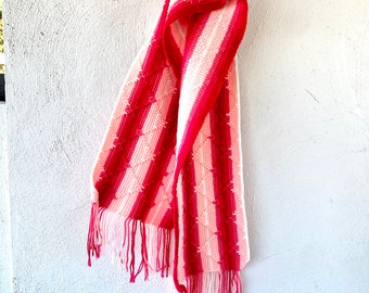 Vintage 70s Ombré Scarf Fringe Pink Long Wide Big Wrap