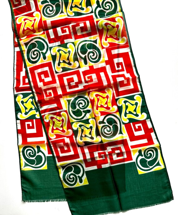 Vintage 60s Mod Scarf Green Red Yellow 1960s 1970… - image 2