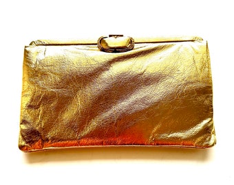 Vintage 60er Jahre Metallic Gold Clutch Space Age Tasche // Glänzender Umschlag Handtasche Geldbörse