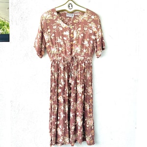 Vintage 90s Floral Dress 1990s Wrinkled Midi Dress