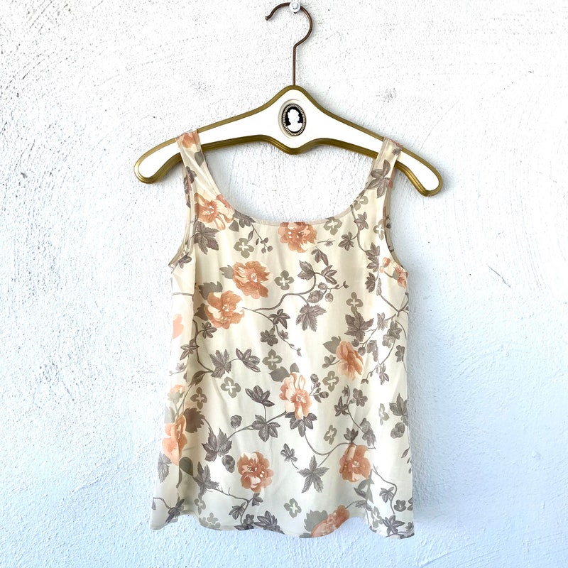 KQ Orange Floral Vintage Silk Top