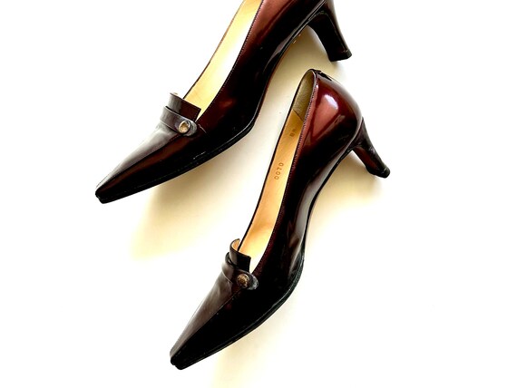 Vintage Louis Vuitton Patent Leather Heels Studded LV Embossed Dark Red Loafer Pumps Shoes Etsy