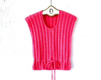 Vintage 70s 80s Fuzzy Pink Sweater Knit Vest
