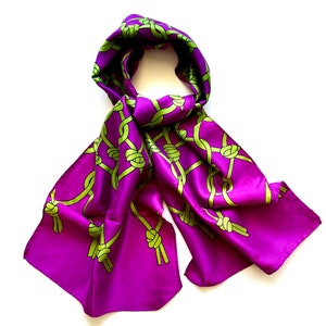 Vintage 60s Mod Scarf Purple Green 1960s Graphic Scarf Accessory