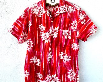 Vintage 50s 60s Hawaiian Aloha Shirt 1950s 1960s Hawaii Floral Collar Top