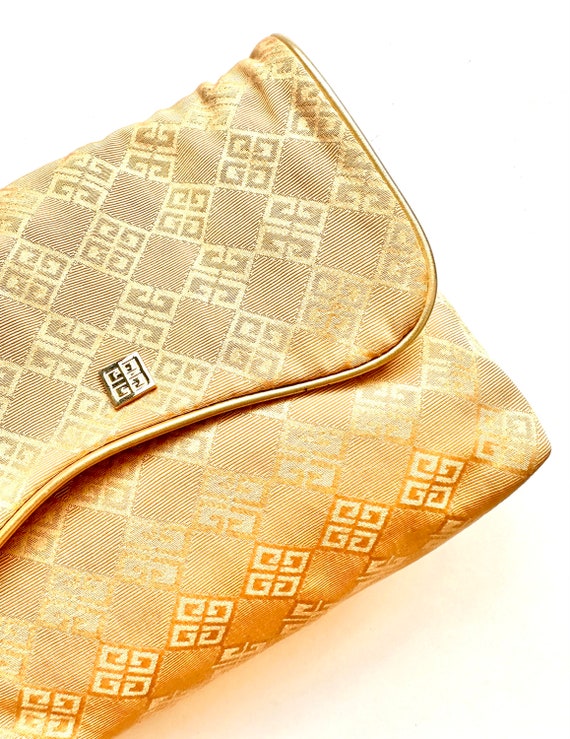 Vintage Givenchy Logo Pouch Golden Clutch Handbag Large 