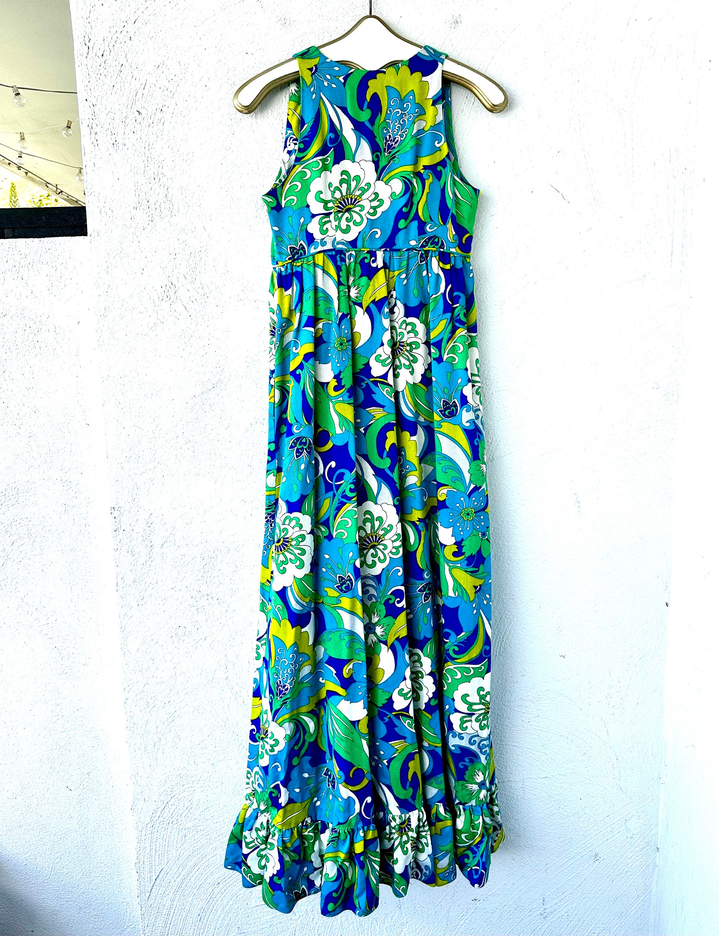 Vintage 60s 70s Hawaiian Bright Bold Floral Dress 1960s 1970s Hawaii ...