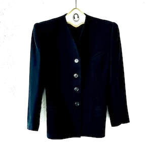 Vintage 1940s Black Jacket 40s 50s Strong Shoulder Blazer Suit Coat