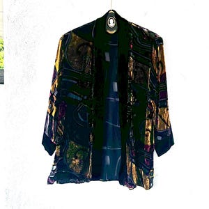 Vintage jaren 90 zijde fluwelen bohovest lichtgewicht zwart jaren 90 bedekkende top