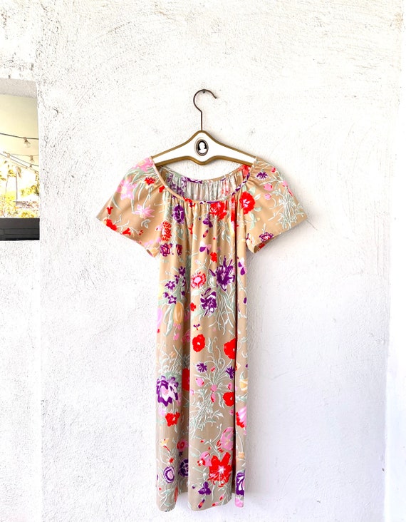 Beautiful 1970s Butterfly Floral Print Cotton Maxi Dress