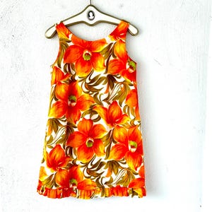 Vintage 60s Hawaiian Barkcloth Floral Mini Dress Hawaii Floral 1960s Tiki Tropical Dress