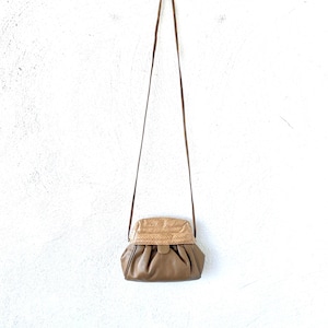 Vintage 70s 80s Leather Bag Clutch Beige Snakeskin Crossbody Purse