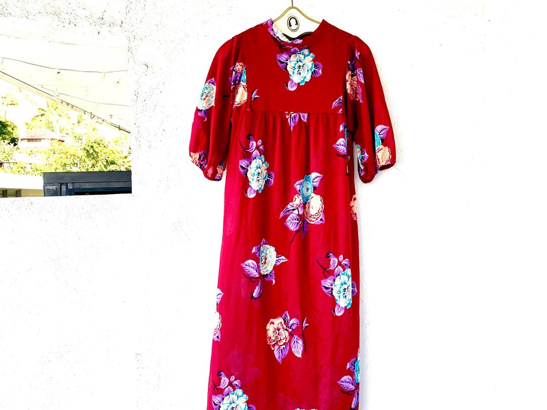 Vintage 70s Floral Muumuu Maxi Dress: Hawaiian Caftan With Puffy ...