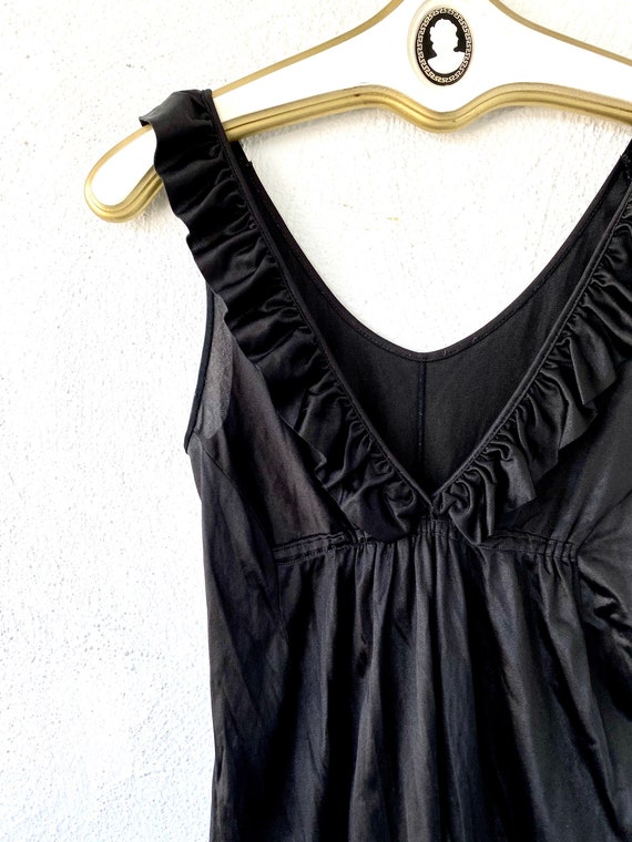 Vintage 70s 80s Ruffle Black Nylon Short Slip Emp… - image 2