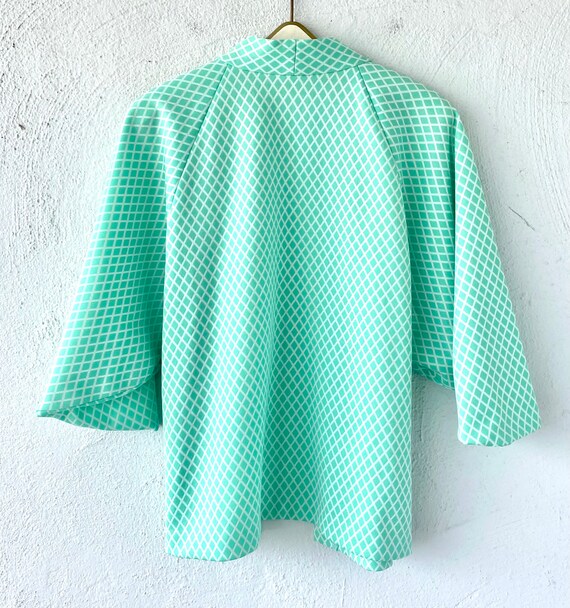 Vintage 70s 80s Kimono Cardigan // Mint Green Blu… - image 9