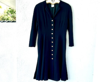 Vintage Guy Laroche Kleid 1980er 1990er Jahre Schwarzes Shirtkleid Kleid Mantel
