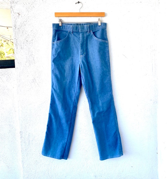 Vintage 70s Bell Bottom Denim Light Wash Jeans - image 3