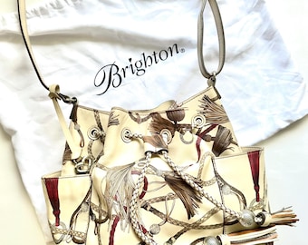 Vintage Brighton 90-tals barock läder hinkväska 1990-tals vit axelväska