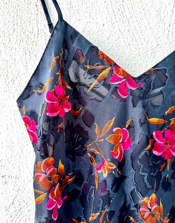 Vintage 80s 90s Bias Cut Slip Dress Floral Strapp… - image 4