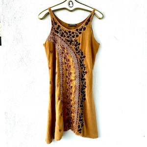 Vintage 90s Boho Embroidered Hippie Dress 1990s Indian Gauze Dress