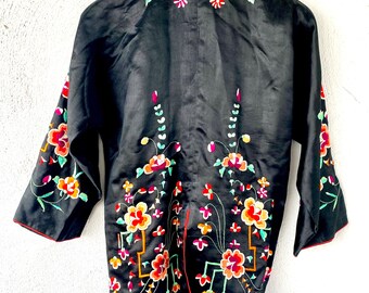 アンティーク中国シルク刺繍ジャケット マンダリンカラーの