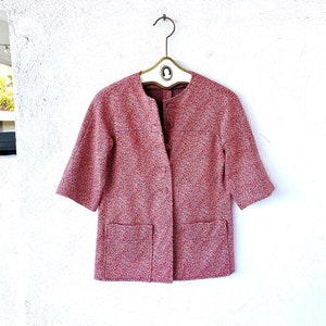 Vintage 70s Graphic Shirt Blazer Cardigan 60s Mod Jacket Shirt Red Blue White Top