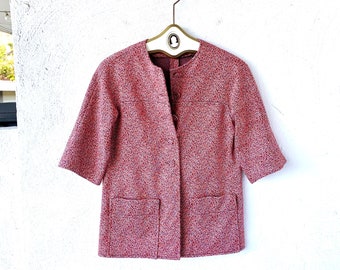 Vintage 70s camisa gráfica Blazer Cardigan 60s Mod chaqueta camisa rojo azul blanco top