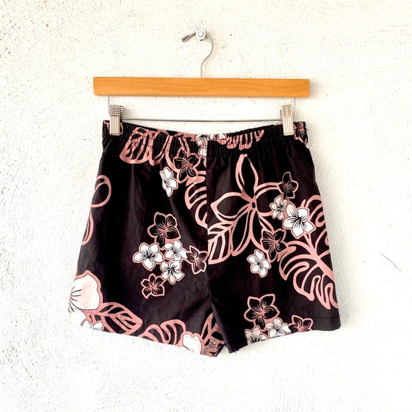Vintage Hawaiian Floral Shorts 80s 90s Hawaii Pink Hibiscus High Waisted Shorts