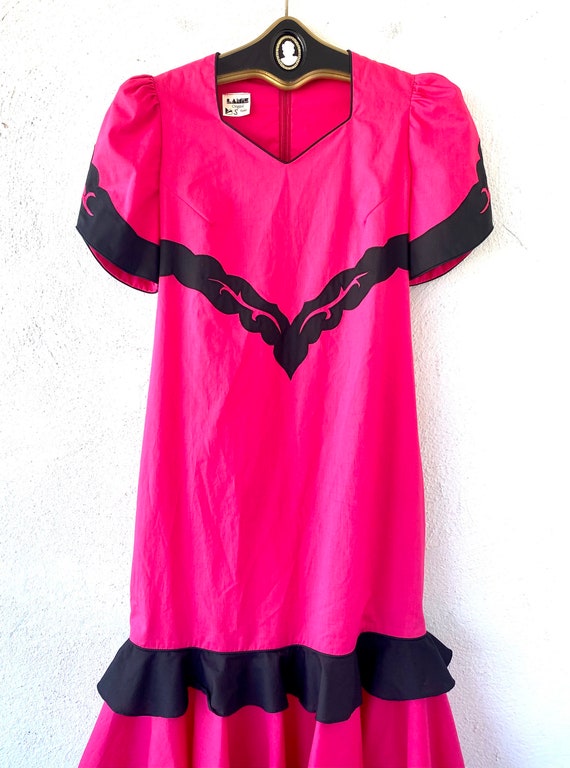Vintage Hawaiian Muumuu Pink Black Hawaii Dress w… - image 6