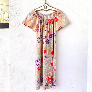 Vintage 70s Hawaii Floral Butterfly Caftan Dress 1970s Hawaiian Muumuu