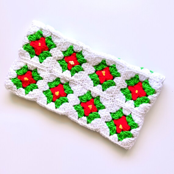 Vintage 60s 70s Granny Square Bag Pouch Crochet W… - image 7