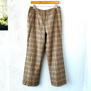 Vintage Oscar de la Renta Cashmere Hose Preppy Plaid Menswear Karierte Hahnentritt Hose mit weitem Bein