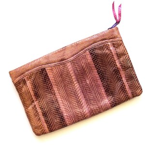 Vintage 70s Snakeskin Clutch: Pink Purple Patchwork Leather Pouch