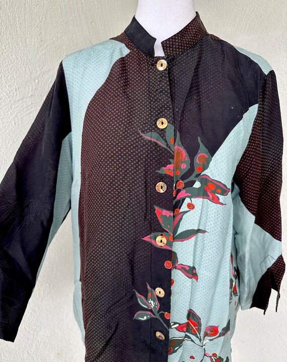 Vintage Citron 90s Silk Top Mandarin Collar Shirt… - image 7