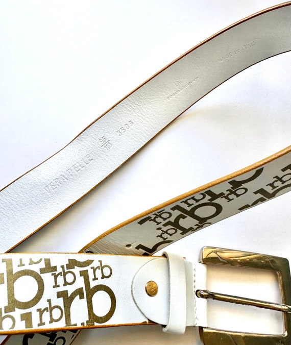 Vintage Roccobarocco White Leather Belt Gold Squa… - image 8