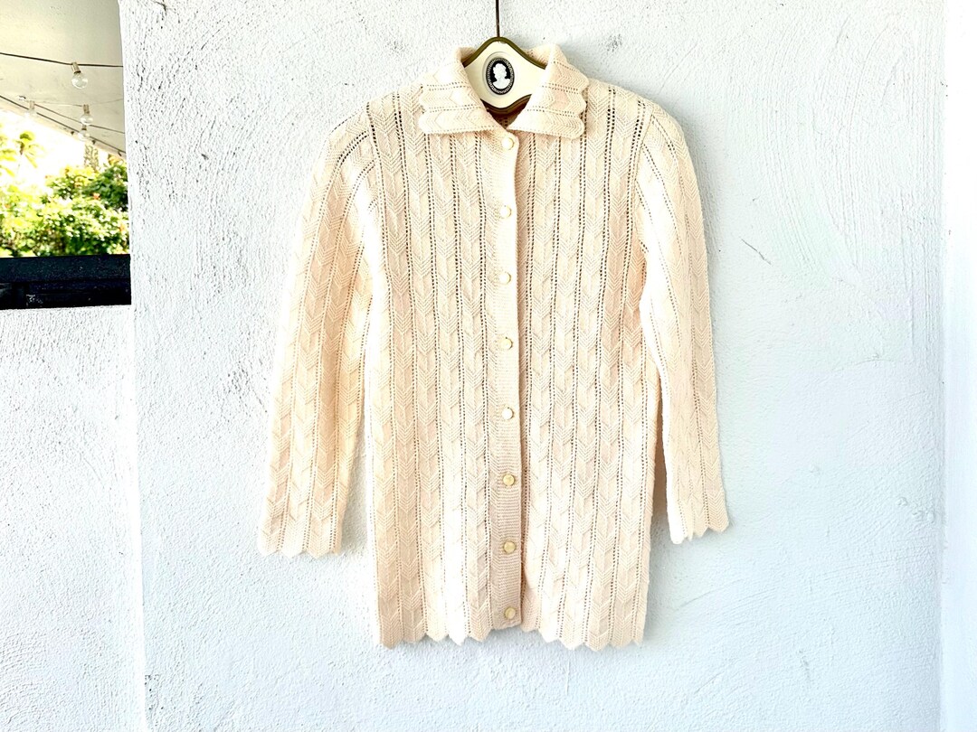 Vintage Crochet Collared Cardigan: 60s 70s Zigzag Knit Sweater - Etsy