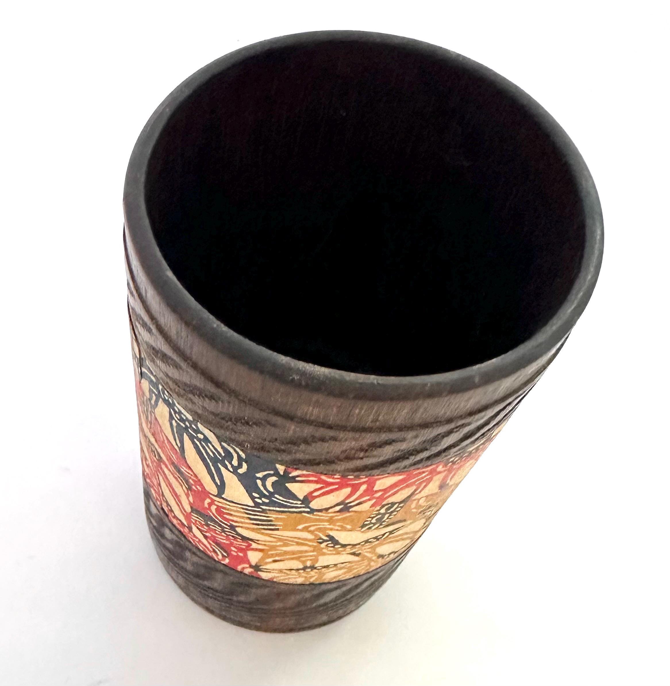 Pot de pinceaux en bois sculpté à la main japonais vintage, récipient décoratif en bambou sculpté à la main - France