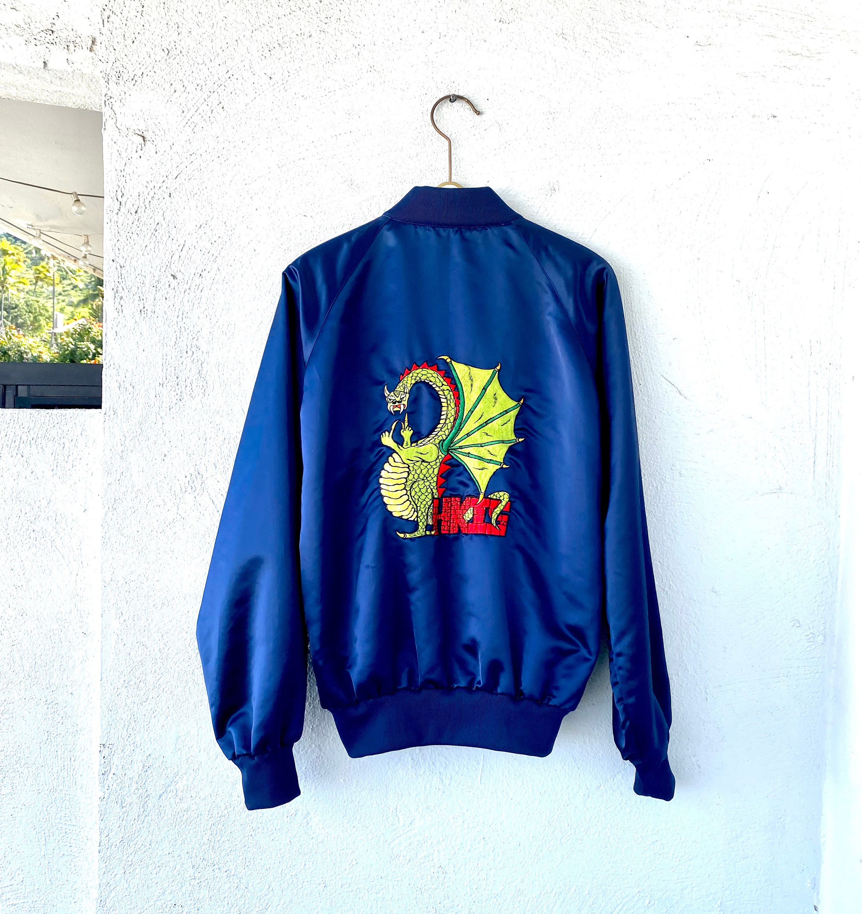 70s80s Vintage ドラゴン刺繍 ブラックサテン スカジャンスーベニア 