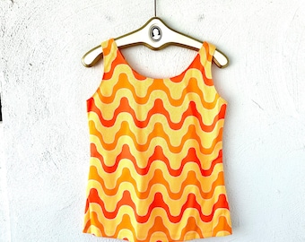 Vintage 60s 70s Neon Psychedelic Tank Top Bright Orange