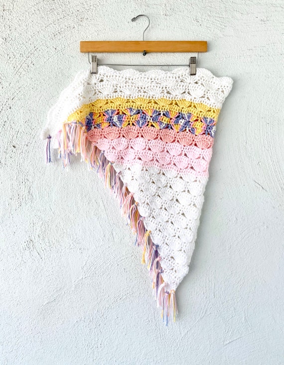 Vintage Crochet Pastel Rainbow Boho Swimsuit Cape… - image 5