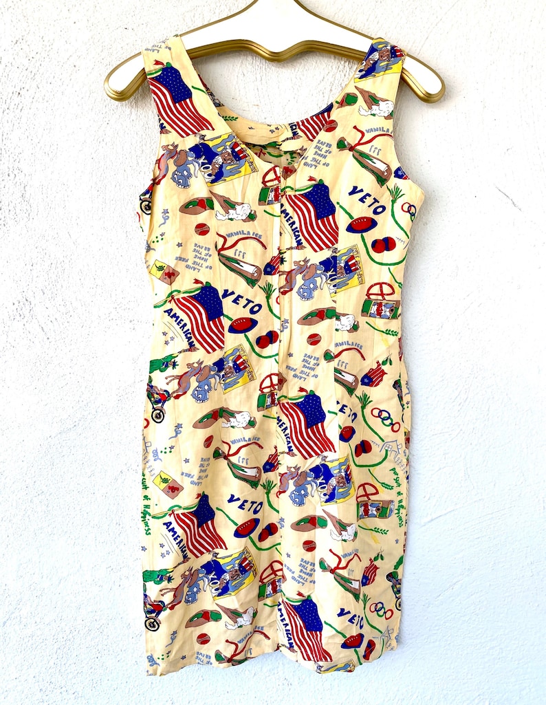 Vintage 80s 90s Vote Election Day Uncle Sam American Patriotic Veto Political Graphic Kitsch Dress