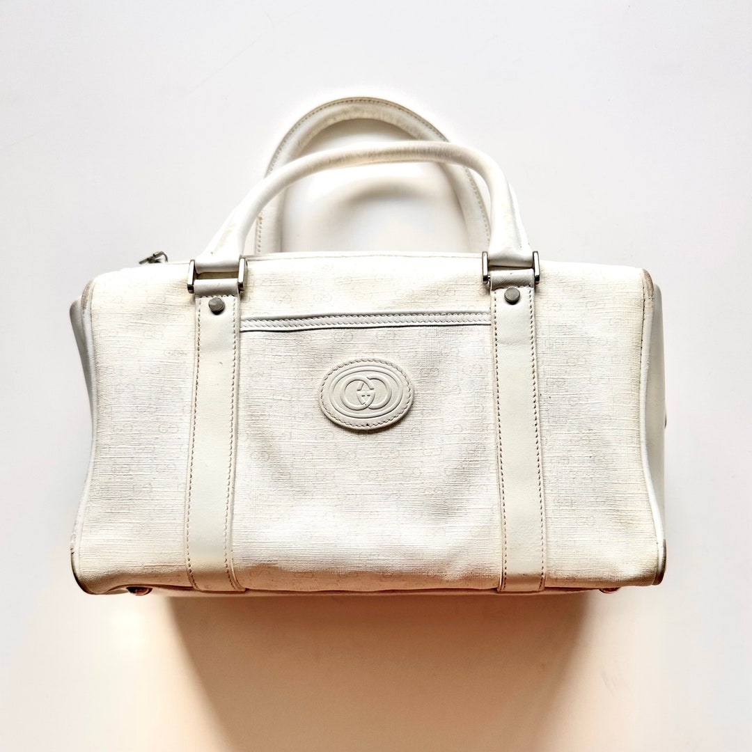 Vintage Gucci GG Logo Bag Satchel White 70s 80s Top Handle Vintage Gucci GG Logo Bag Satchel White 70s 80s Top Handle