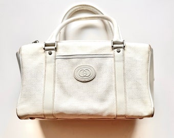 Vintage Gucci GG Logo Bag Satchel White 70s 80s Top Handle Bag Purse